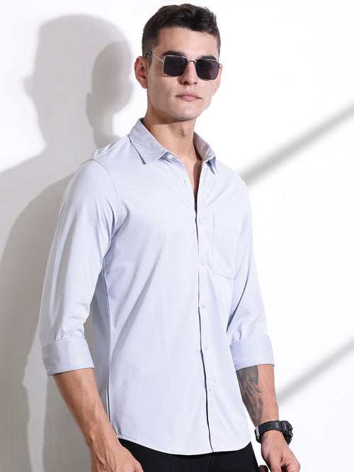 Thomas Scott Men LightGrey Slim Fit Solid Casual Shirt