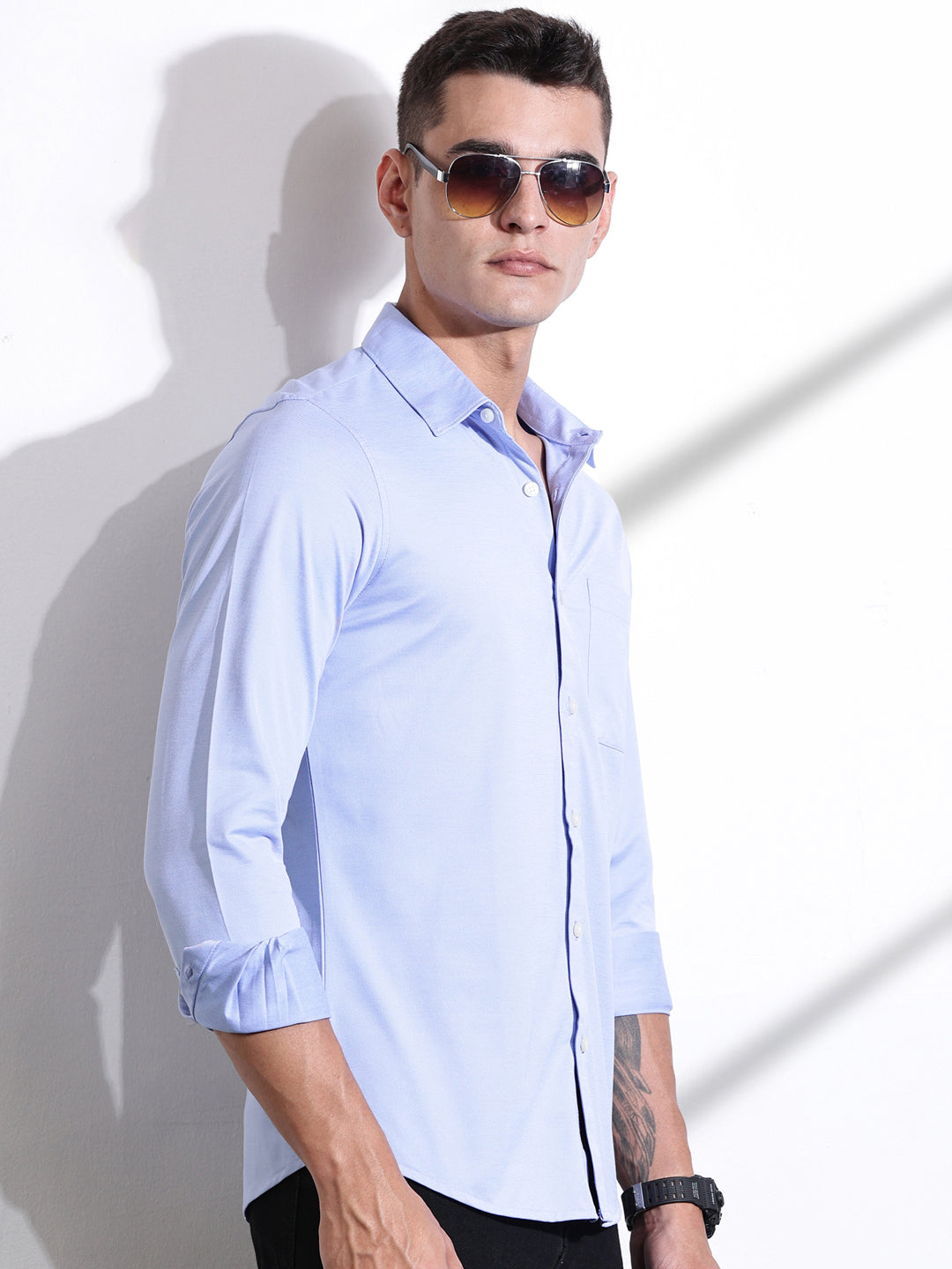 Thomas Scott Men SkyBlue Slim Fit Solid Casual Shirt