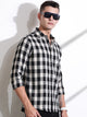 Thomas Scott Men Black Slim Fit Windowpane Checked Cotton Casual Shirt