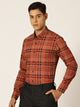 Thomas Scott Men Red Slim Fit Windowpane Checked Cotton Formal Shirt
