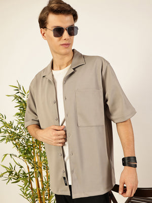 LightGrey Oversized Textured Twill Casual Shirt