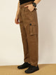 Khaki Smart Loose Fit Mid-Rise Easy Wash Pleated Cargo Trouser For Men
