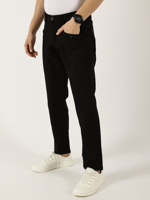 Thomas Scott Men Black Smart Easy Wash Cargos Trousers