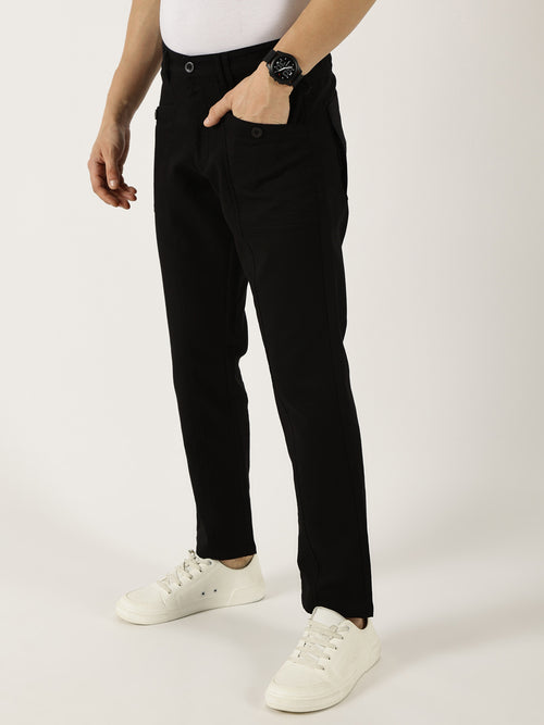 Thomas Scott Men Black Smart Easy Wash Cargos Trousers