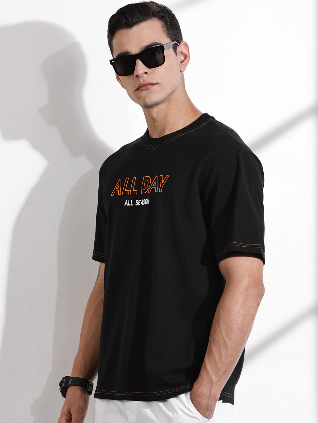 Thomas Scott Men Black Oversized Typography Print Knit Tshirt