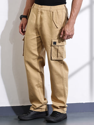 Thomas Scott Men Fawn Relaxed Fit Woven Cargo Trousers