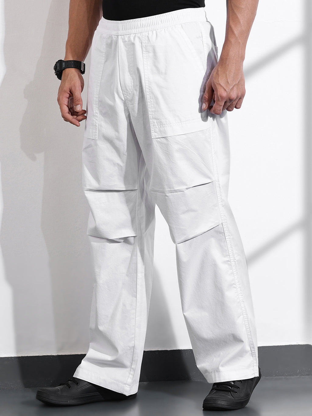 Thomas Scott Men White Relaxed Fit Woven Cargo Trousers
