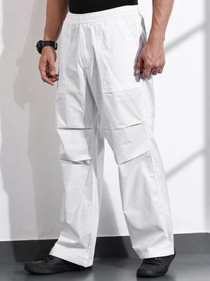 Thomas Scott Men White Relaxed Fit Woven Cargo Trousers