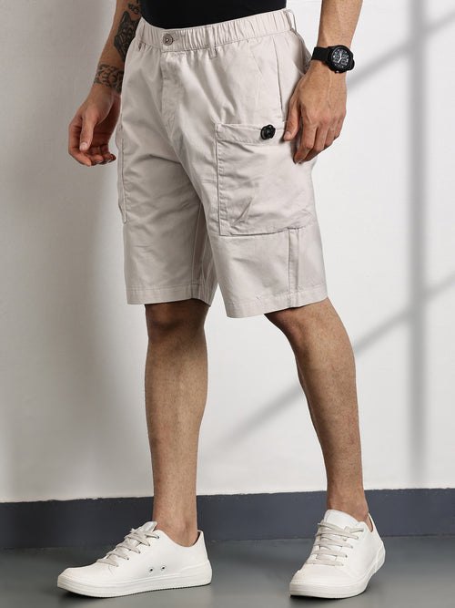 Thomas Scott Men Beige Mid-Rise Solid Cargo Shorts