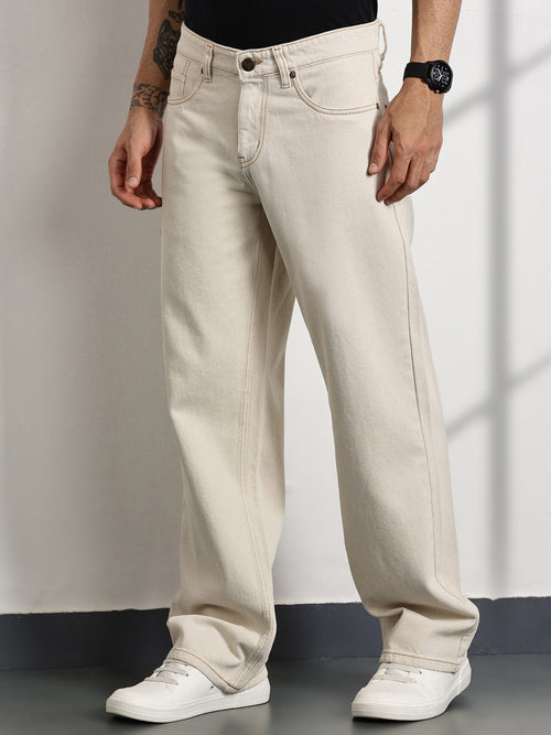 Thomas Scott Men Beige Mid-Rise Non Stretchable Baggy Jeans