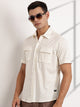 Thomas Scott Men Off White Slim Fit Short Sleeves Solid Knit Shirt