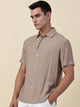 Thomas Scott Men Beige Regular Fit Short Sleeves Cuban Collar Embroidered Shirt