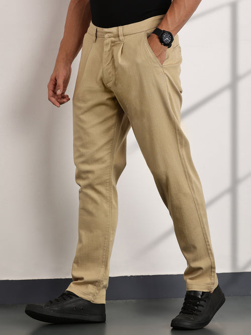 Thomas Scott Men Fawn Mid-Rise Regular Fit Woven Trousers