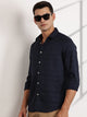 Thomas Scott Men Navy Slim Fit Cutaway Collar Long Sleeves Self Design Casual Shirt