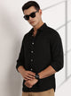 Thomas Scott Men Black Slim Fit Cutaway Collar Long Sleeves Self Design Casual Shirt