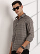 Thomas Scott Men Grey Slim Fit Cutaway Collar Long Sleeves Self Design Casual Shirt