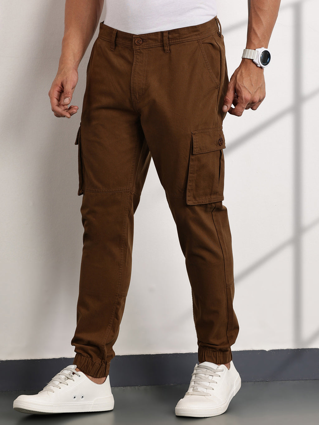 Thomas Scott Men Brown Mid-Rise Slim Fit Woven Cargo Trousers