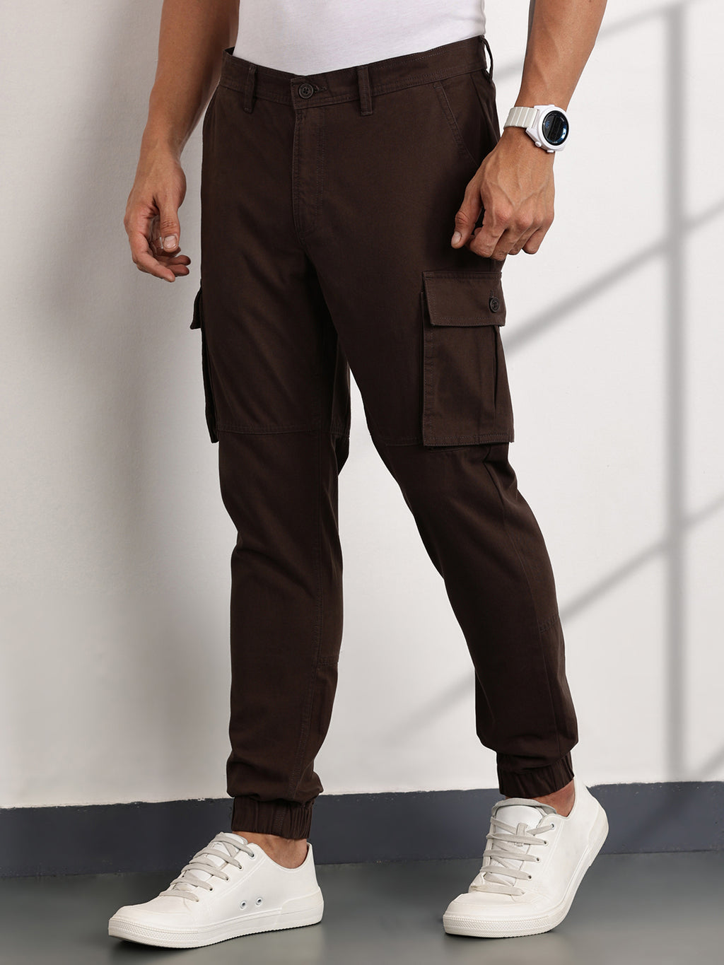 Thomas Scott Men DK.Grey Mid-Rise Slim Fit Woven Cargo Trousers