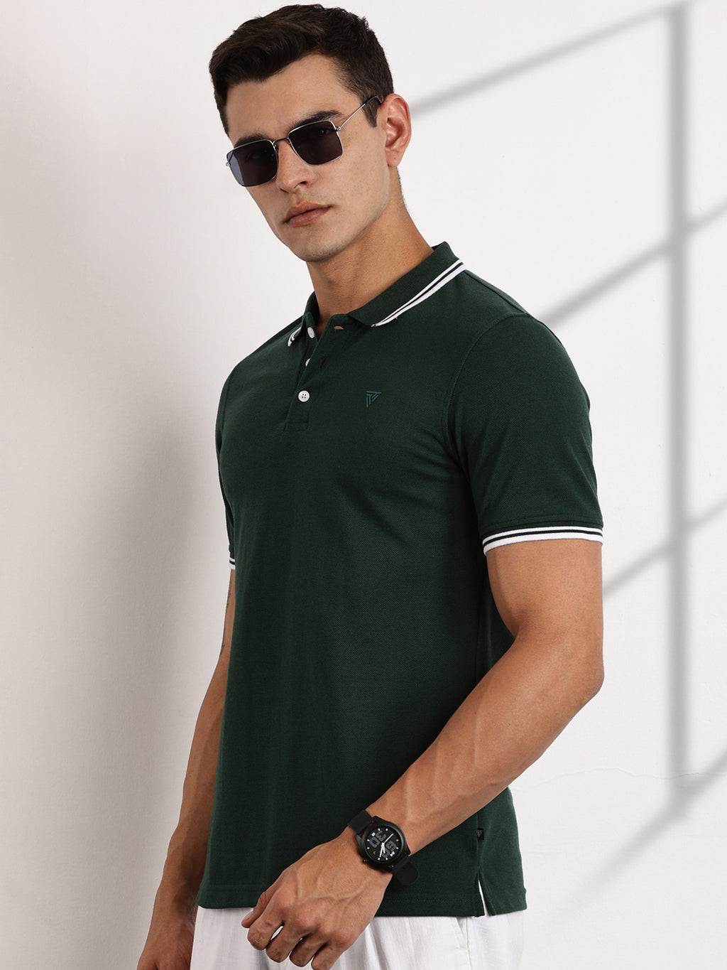 Thomas Scott Men BottleGreen Regular Fit Short Sleeves Polo Collar Knit Tshirt
