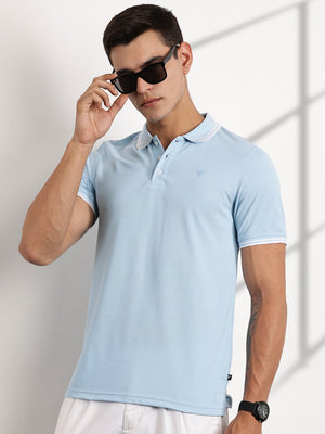Thomas Scott Men Blue Regular Fit Short Sleeves Polo Collar Knit Tshirt