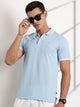 Blue Regular Fit Short Sleeves Polo Collar Knit Tshirt For Men