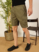 Olive Mid-Rise Regular Fit Solid Woven Cargo Shorts For Men
