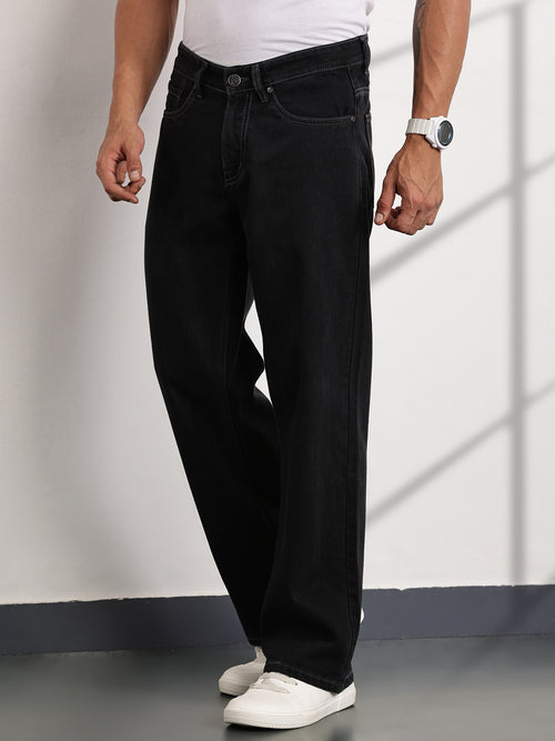 Thomas Scott Men DarkGrey Mid-Rise Baggy Fit Cotton Non Stretchable Jeans