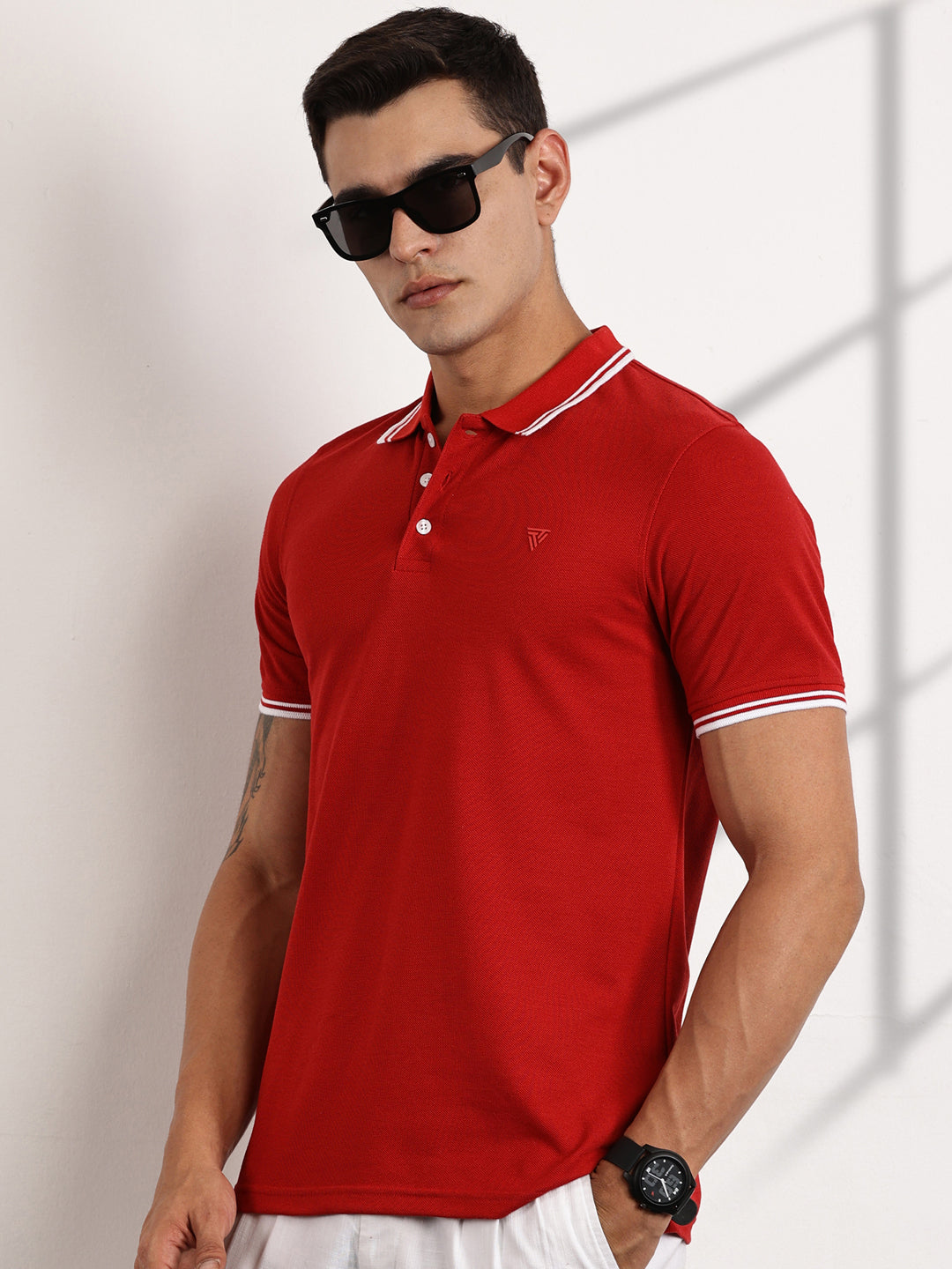 Thomas Scott Men Red Regular Fit Short Sleeves Polo Collar Knit Tshirt