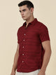 Thomas Scott Men Red Slim Fit Short Sleeves Horizontal Stripes Casual Shirt