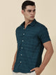 Thomas Scott Men Teal Slim Fit Short Sleeves Horizontal Stripes Casual Shirt