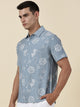 Thomas Scott Men Blue Regular Fit Short Sleeves Spread Collar Embroidered Shirt