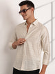 Thomas Scott Men Cream Slim Fit Long Sleeves Horizontal Stripes Casual Shirt