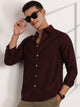 Thomas Scott Men Wine Slim Fit Long Sleeves Vertical Stripes Casual Shirt