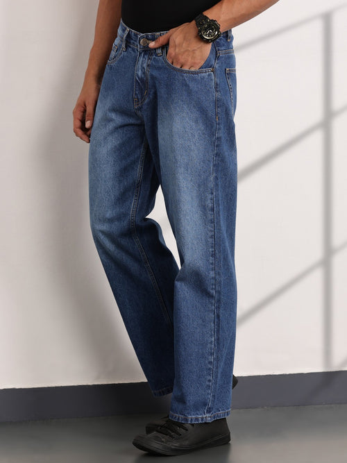 Thomas Scott Men MidBlue Mid-Rise Baggy Fit Cotton Non Stretchable Jeans