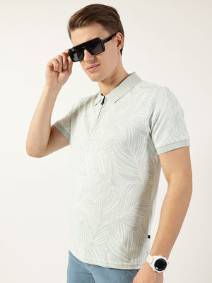 Thomas Scott Men Sku Blue Floral Printed Polo Collar Pockets T-shirt