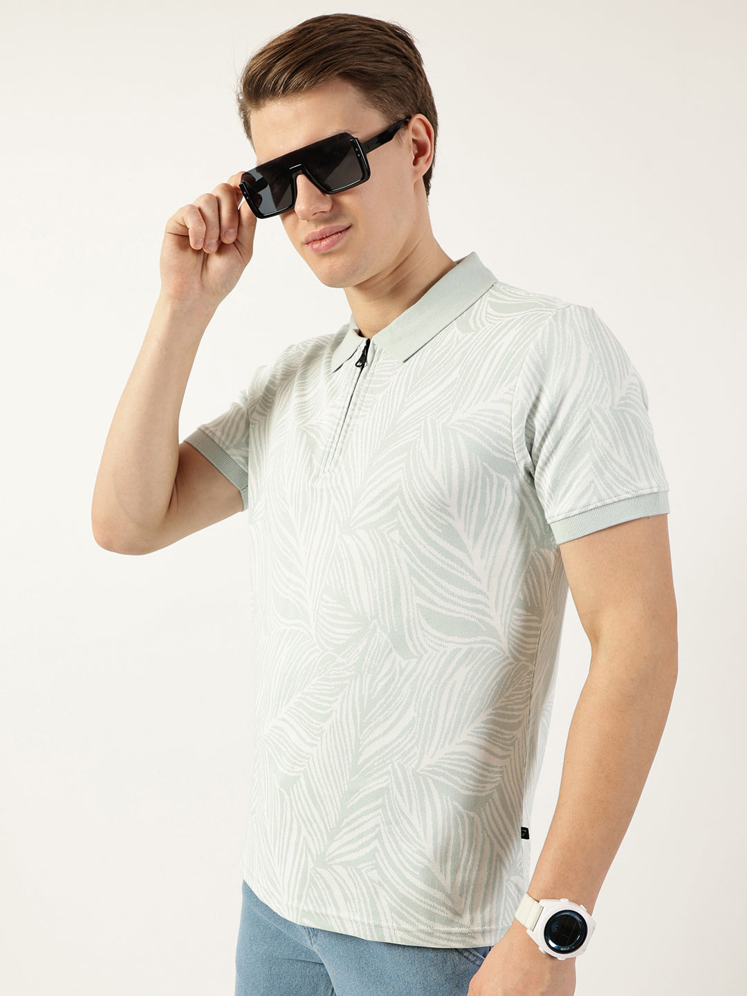Thomas Scott Men Sku Blue Floral Printed Polo Collar Pockets T-shirt