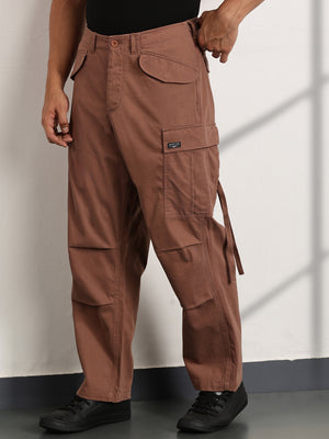 Thomas Scott Men Tan Mid-Rise Loose Fit Cotton Woven Cargo Trouser
