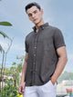Thomas Scott Men Brown Slim Fit Short Sleeves Windowpane Checks Woven Casual Shirt