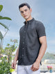Thomas Scott Men Dk.Grey Slim Fit Short Sleeves Windowpane Checks Woven Casual Shirt