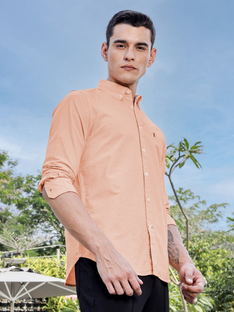 Thomas Scott Men Orange Slim Fit Long Sleeves Button-Down Collar Solid Casual Shirt