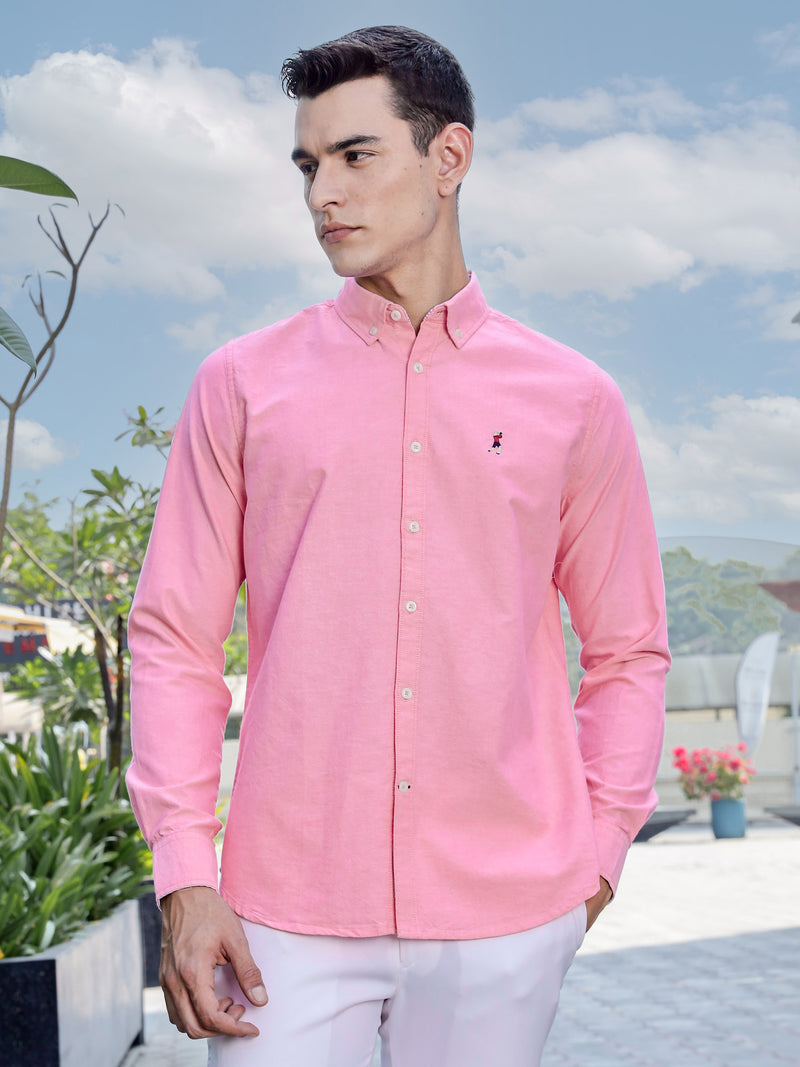Thomas Scott Men Pink Slim Fit Long Sleeves Button-Down Collar Solid Casual Shirt