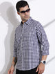 Thomas Scott Men Navy Slim Fit Long Sleeve Gingham Checks Cotton Casual Shirt
