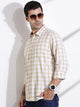 Beige Slim Fit Long Sleeves Tartan Checks Casual Shirt For Men