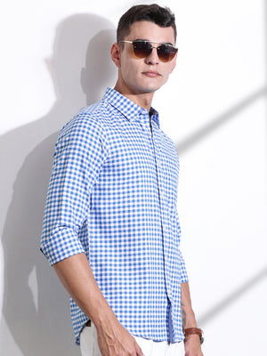 Thomas Scott Men Blue Slim Fit Long Sleeves Gingham Checks Woven Casual Shirt