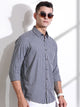 Navy Slim Fit Long Sleeves Gingham Checks Woven Casual Shirt For Men