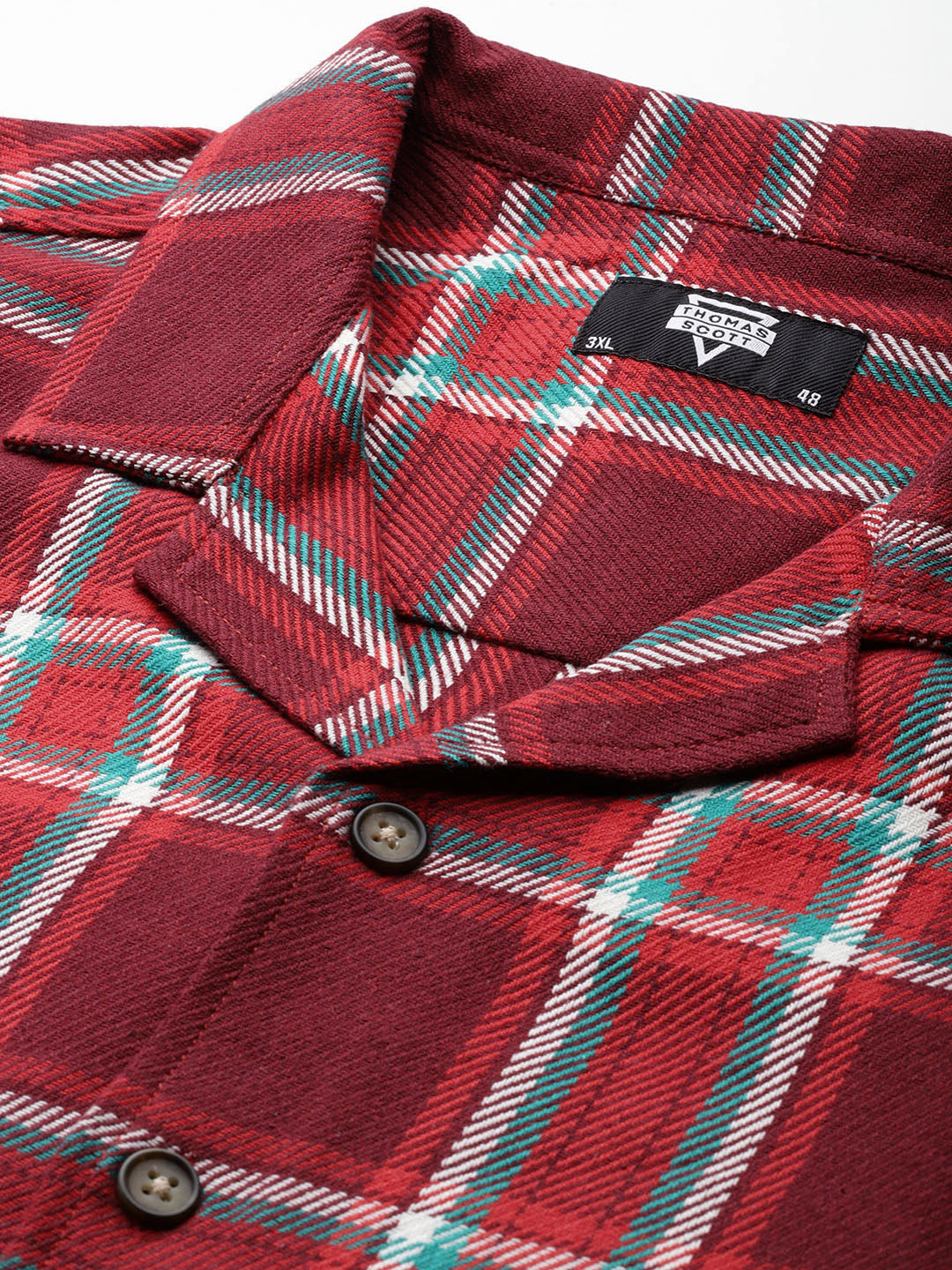Thomas Scott Men Red Plus Size Regular Fit Short Sleeves Windowpane Checks Casual Shirt