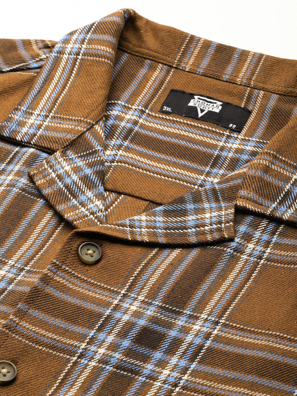Thomas Scott Men Brown Plus Size Regular Fit Short Sleeves Windowpane Checks Casual Shirt