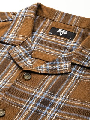 Thomas Scott Men Brown Plus Size Regular Fit Short Sleeves Windowpane Checks Casual Shirt