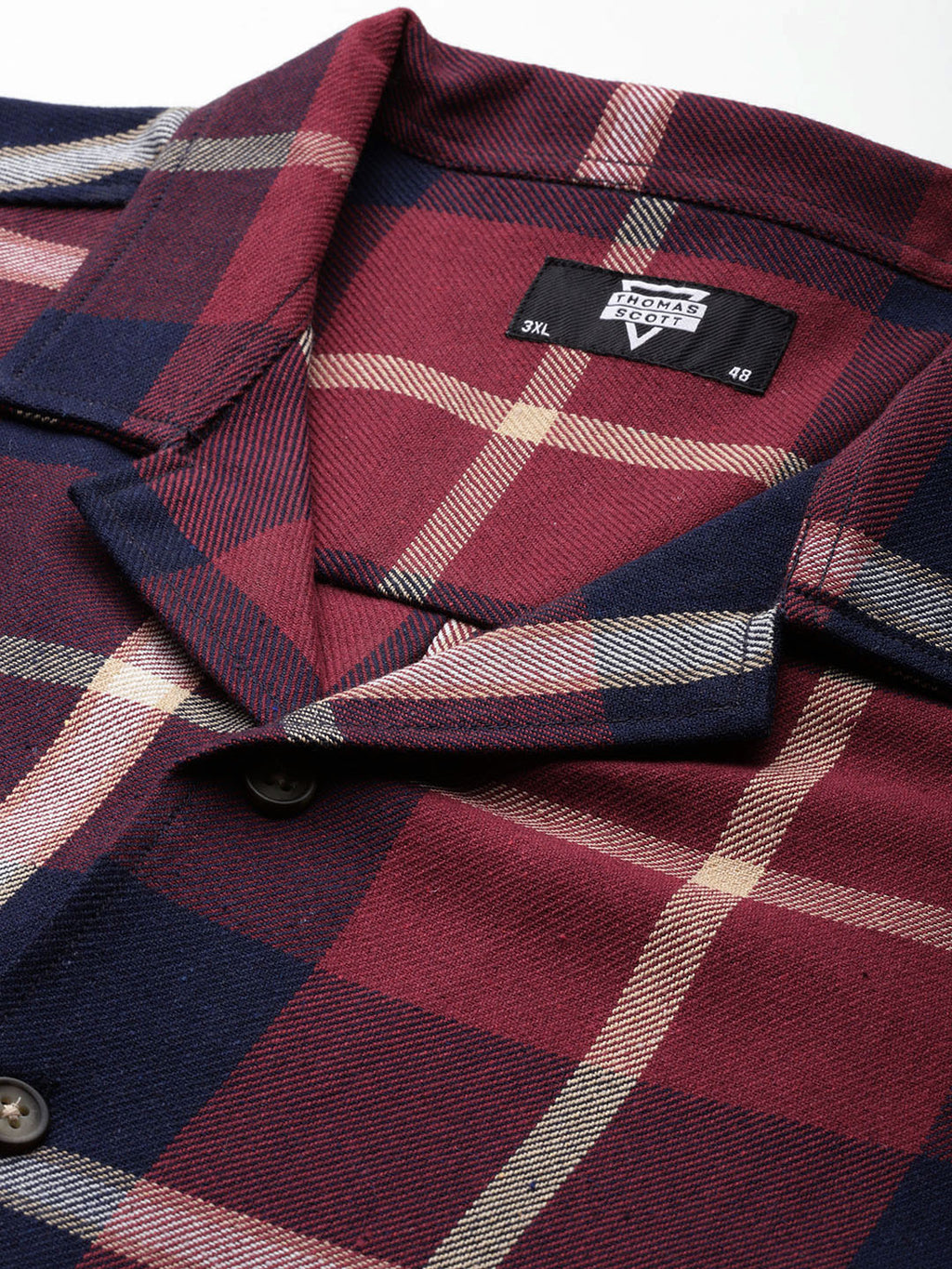 Thomas Scott Men Red Plus Size Regular Fit Short Sleeves Windowpane Checks Casual Shirt