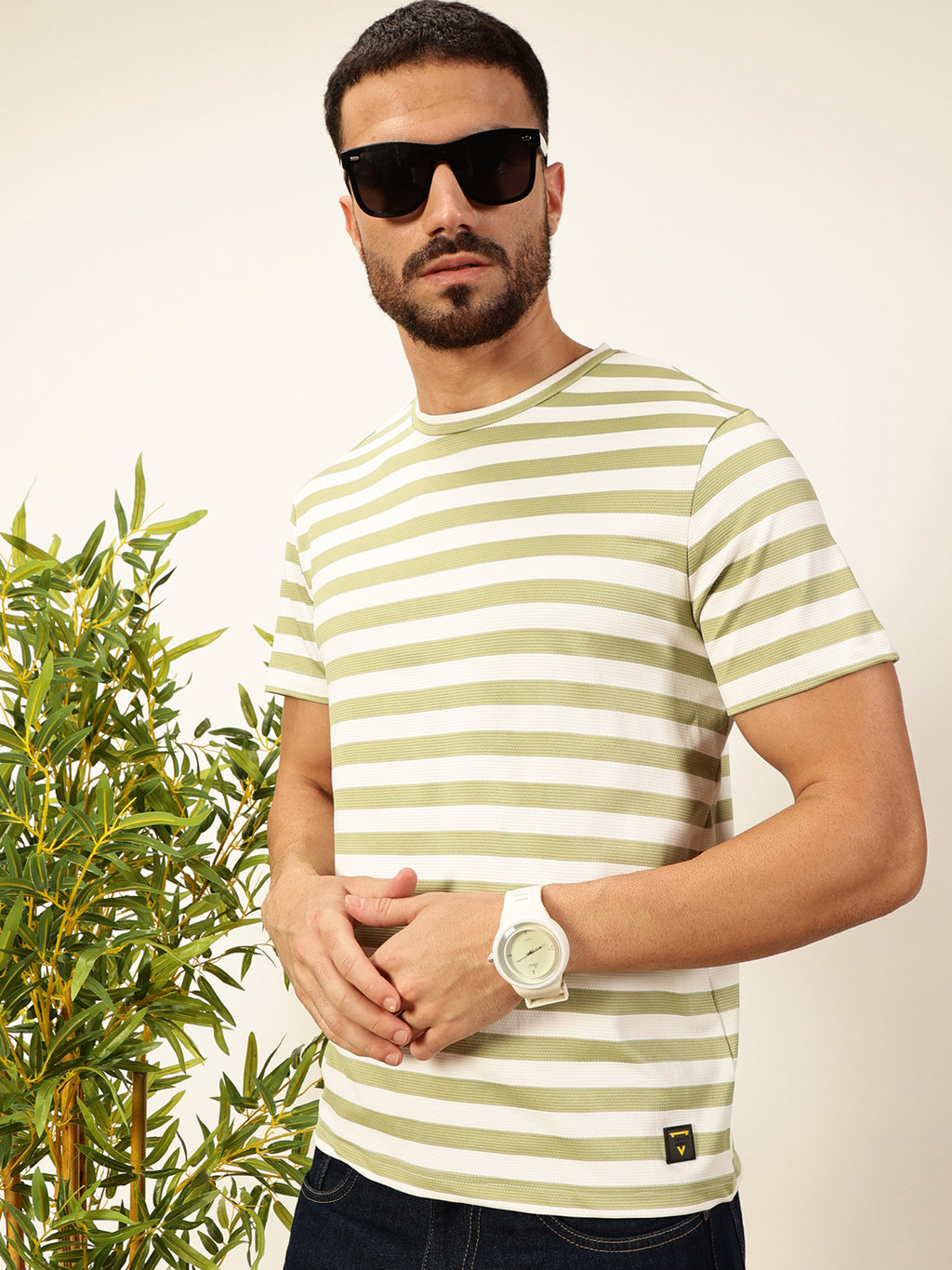 Thomas Scott Men Green Regular Fit Short Sleeves Round Neck Knitted T-shirt